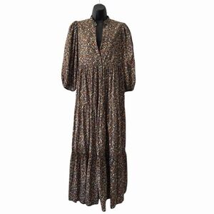 byTimo Floral Maxi Dress Boho Cottagecore Puff Sleeve V-neck Prairie Size Small